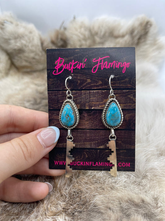 Kingman Turquoise Dangle Earrings by Christina Jackson, Navajo