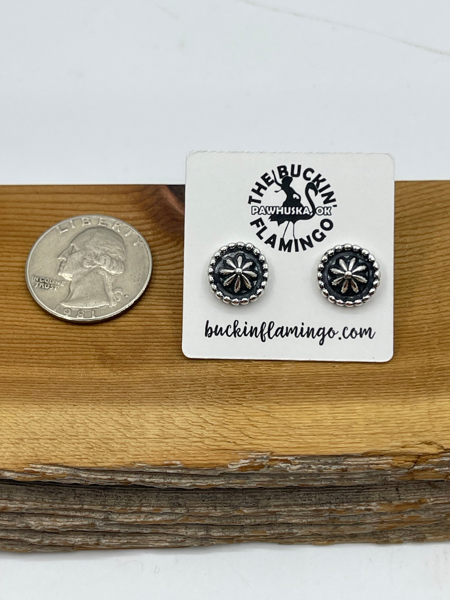 9.5 mm Silver Star Concho Style Post Earrings by Etta Larry, Navajo