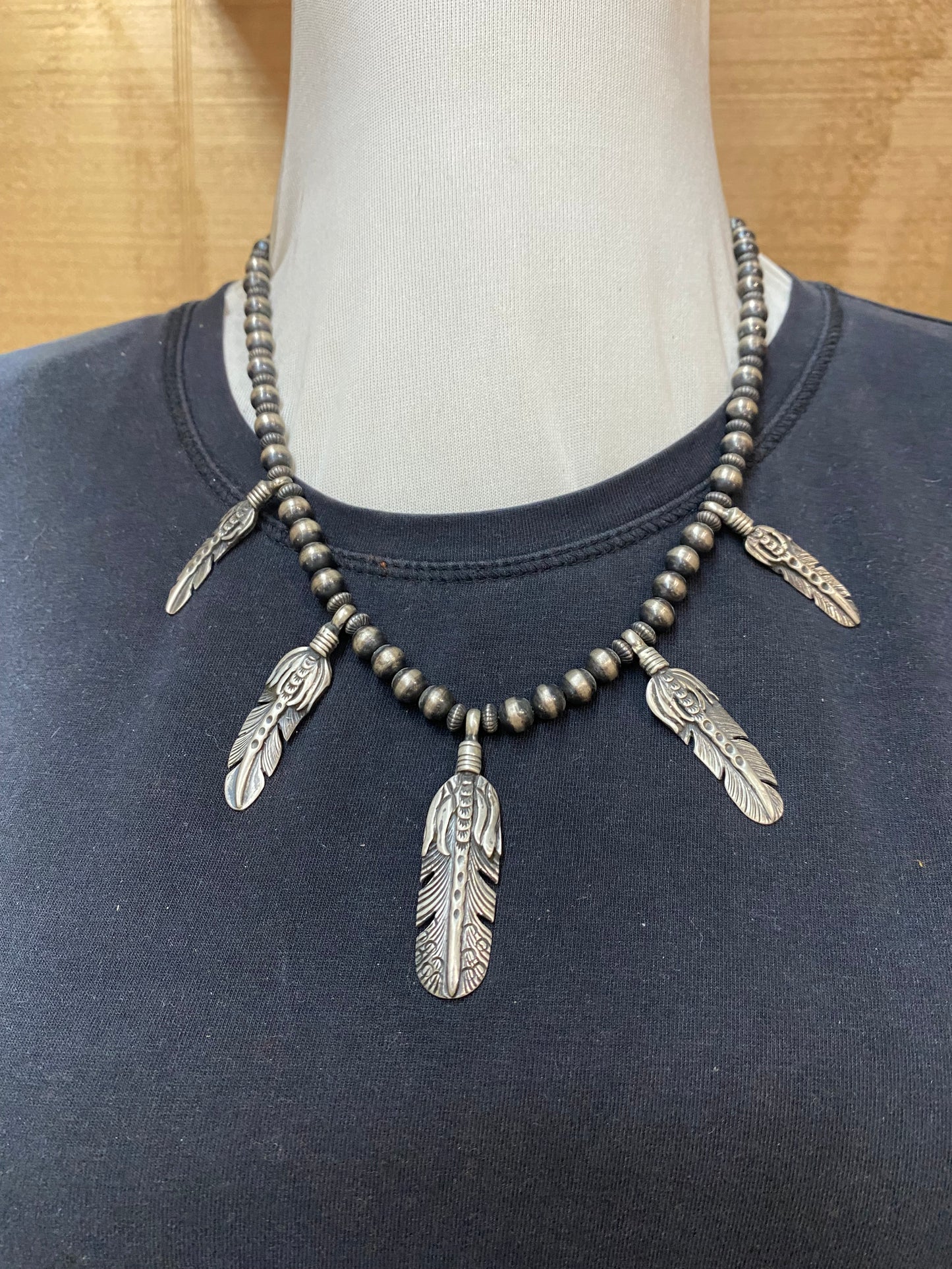 Sterling Silver Feather and Navajo Pearl Necklace and Earring Set