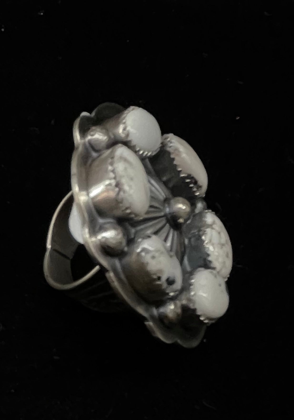 15mm Bale and 8.5 White Buffalo Pendant and Ring Set by Delbert Secatero, Navajo