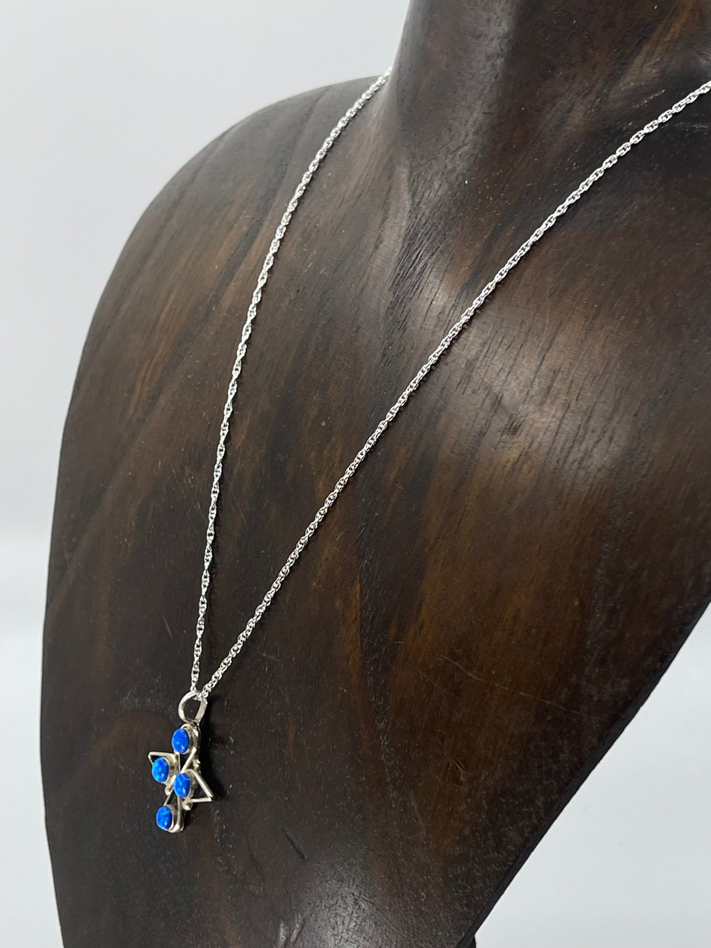 16" 4 Stone Blue Opal Necklace by Alvinia Lalio, Zuni