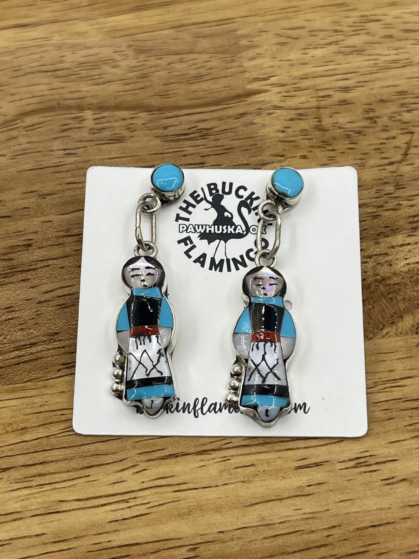 LOT 53 1/4 Inlay Maiden Post Dangle Earrings by Joyce Waseta, Zuni