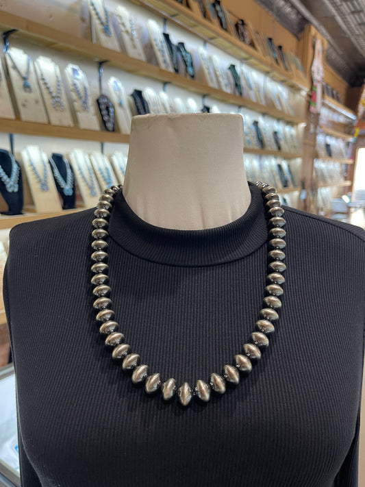 26" 14mm Handmade Heavy Silver Navajo Pearls