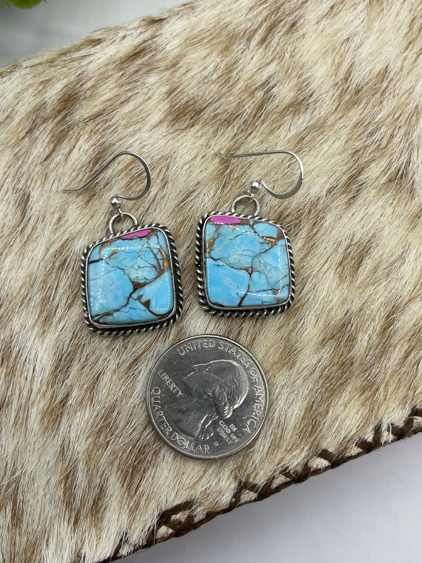 Cotton candy Dangle Earrings by Chassity Belone, Navajo