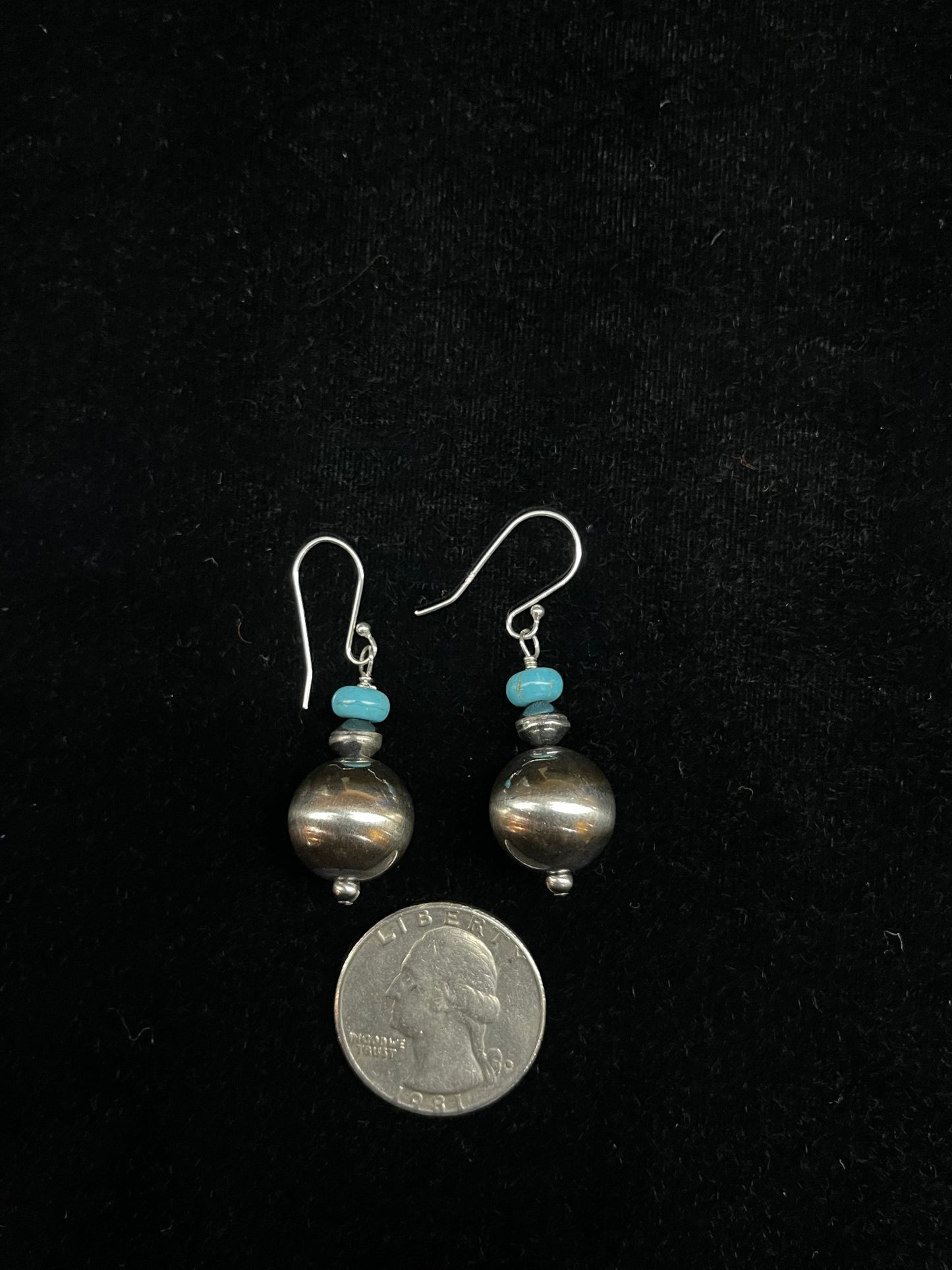 14mm Navajo Pearls and Turquoise Dangle Earrings