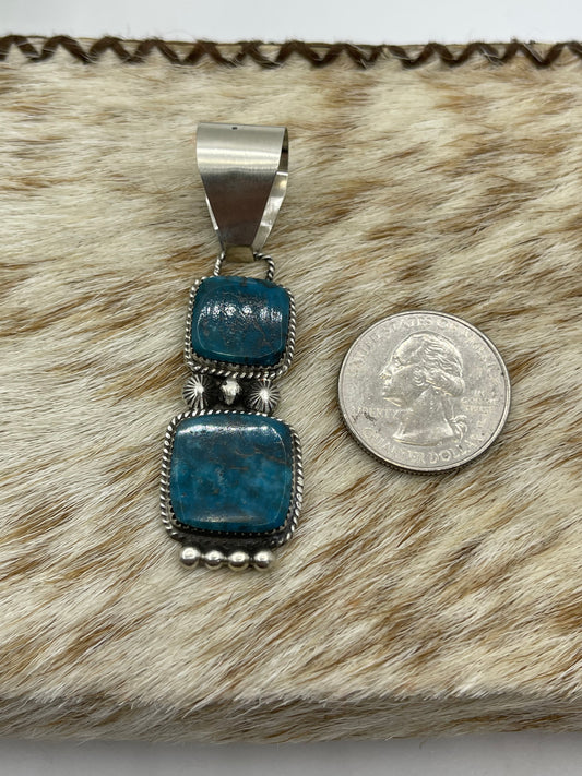 Square 2 Stone Pendant by Selina Warner, Navajo