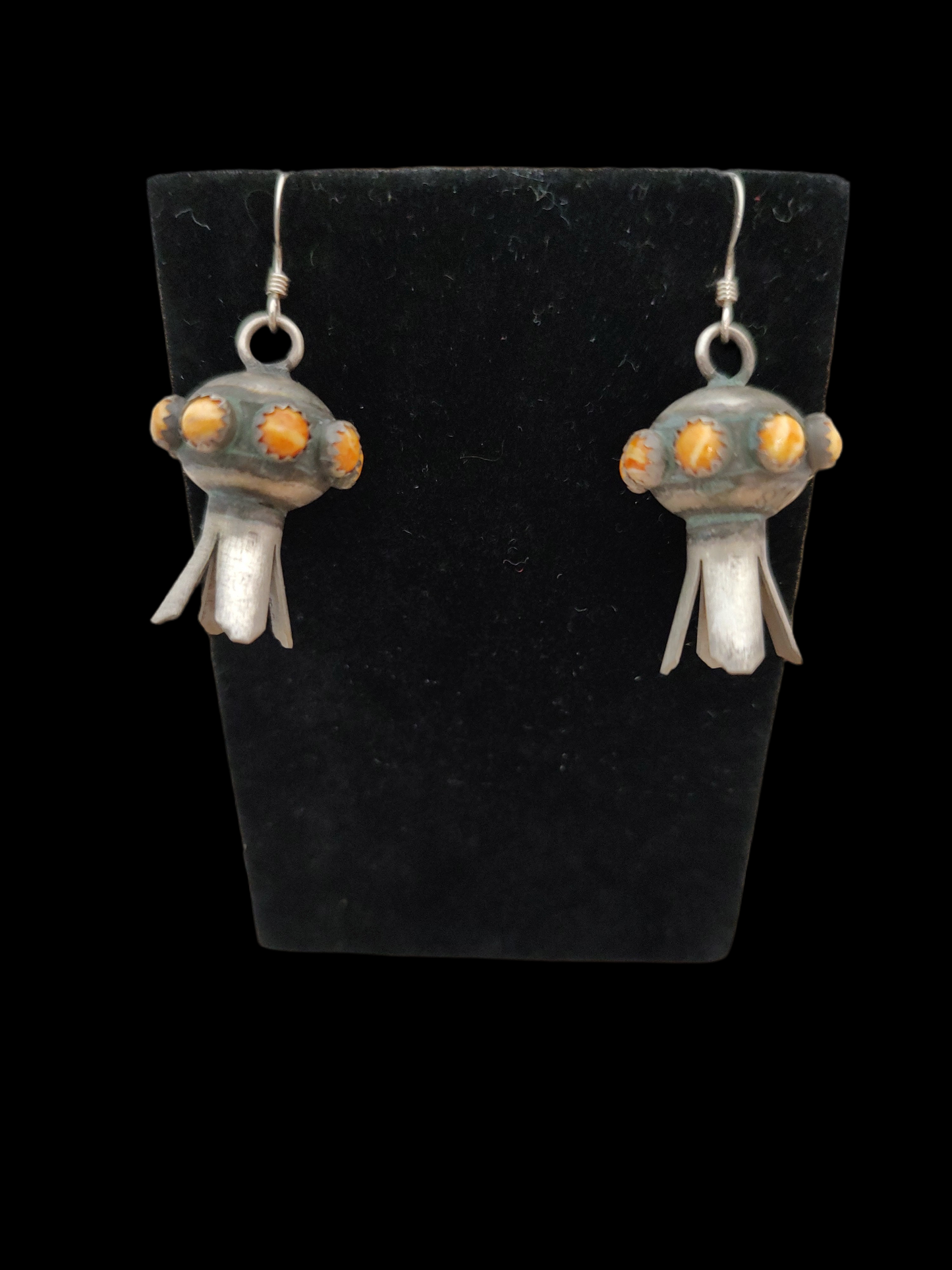 Orange Spiny Oyster Shell Blossom Hook Dangle Earrings by Salina Warner, Navajo