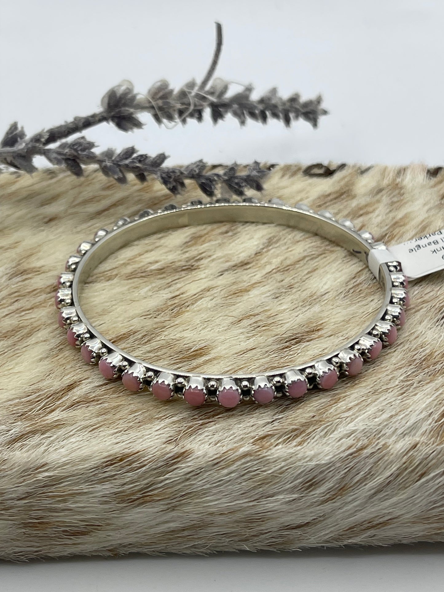 7 3/4" Pink Conch Shell Bangle by Gaynell Parker, Navajo