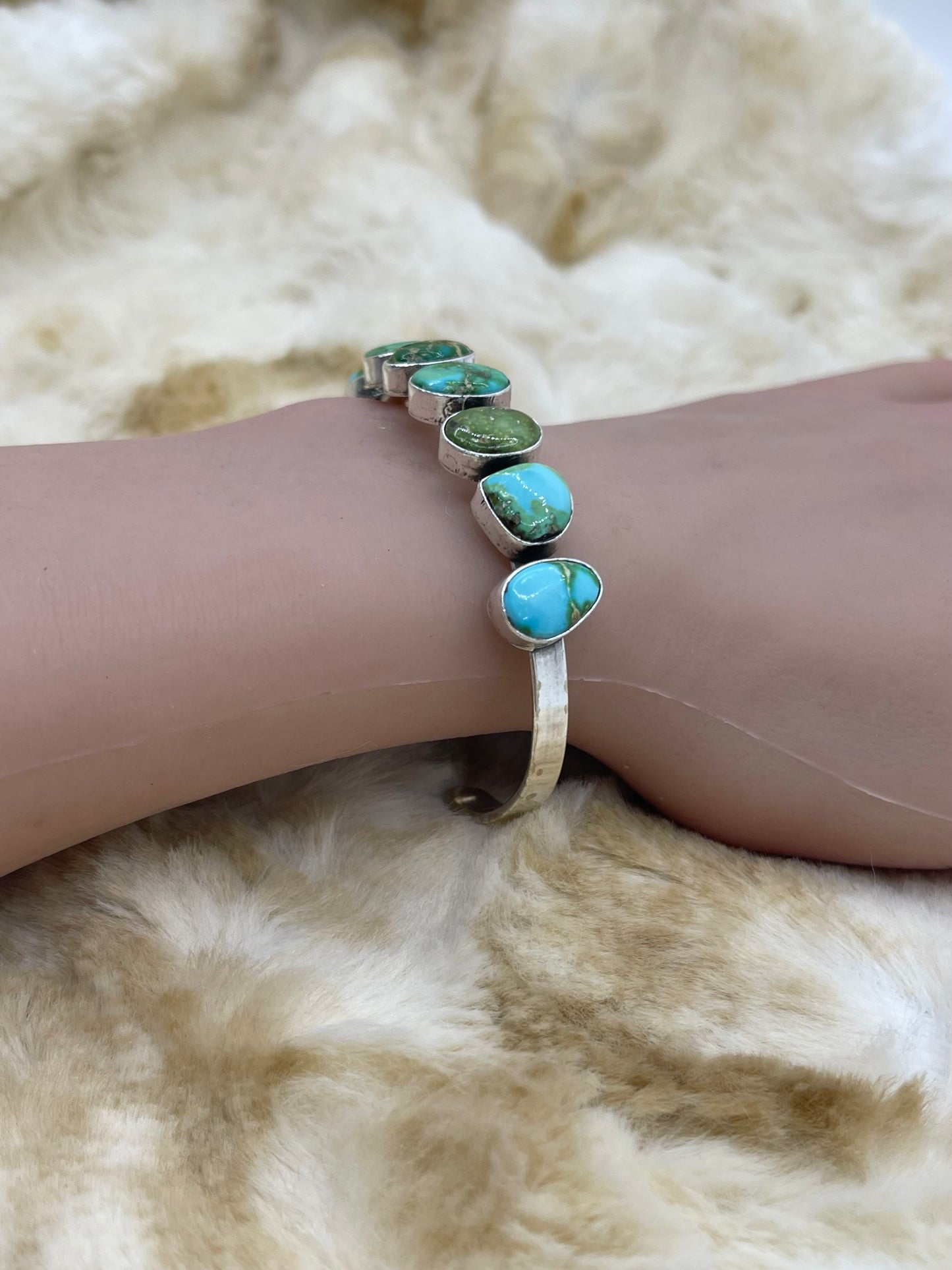 5.5"-7" Sonoran Gold Turquoise 7 Stone Dainty Cuff by Tom Lewis, Navajo