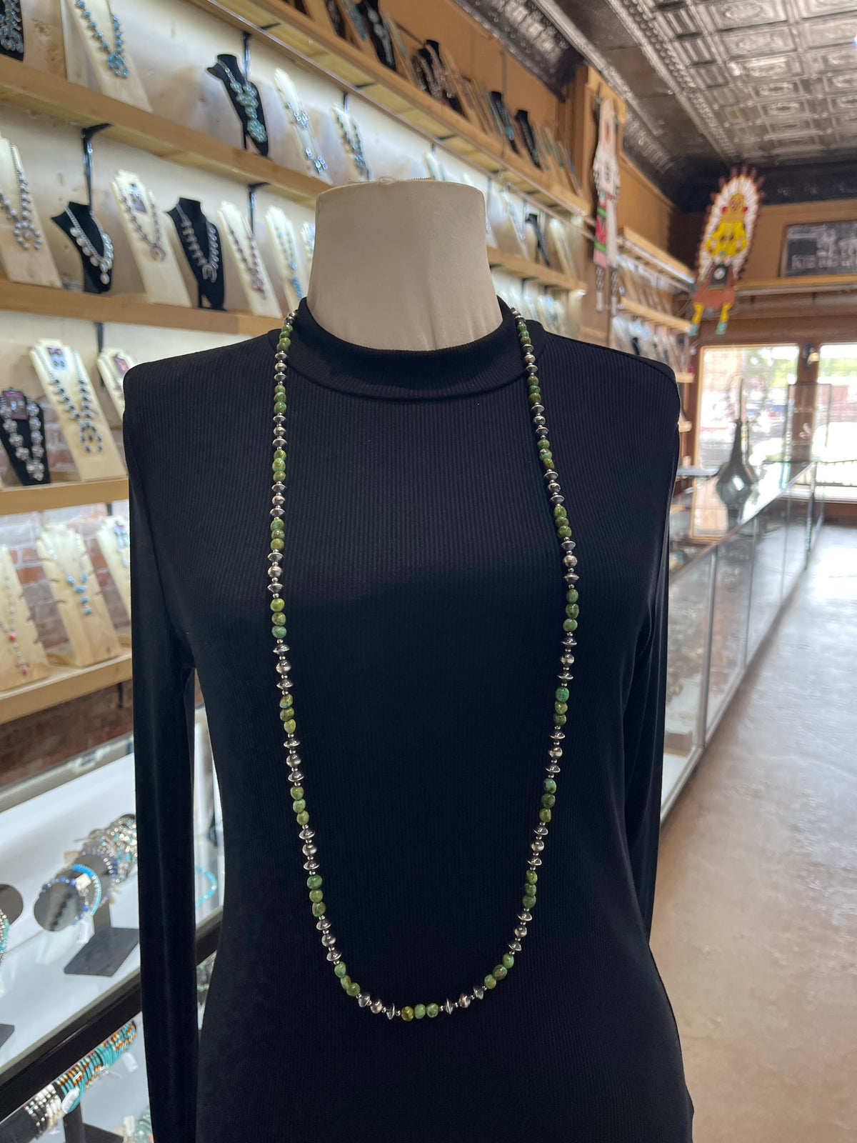 44" Green Sonoran Gold Turquoise & Navajo Style Pearls