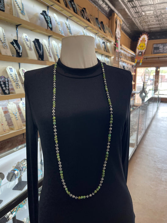 44" Green Sonoran Gold Turquoise & Navajo Style Pearls