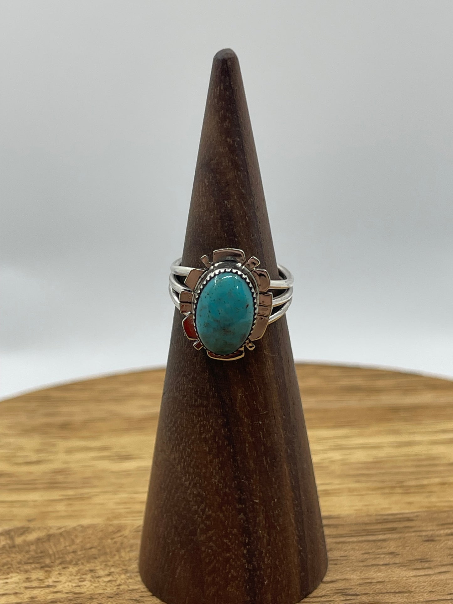 4.5 Turquoise Oval Ring by Leona Delgarito, Navajo