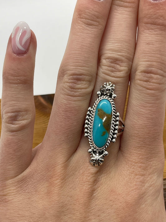 9.0 Kingman Turquoise Oval Ring by Daniel Benally, Navajo
