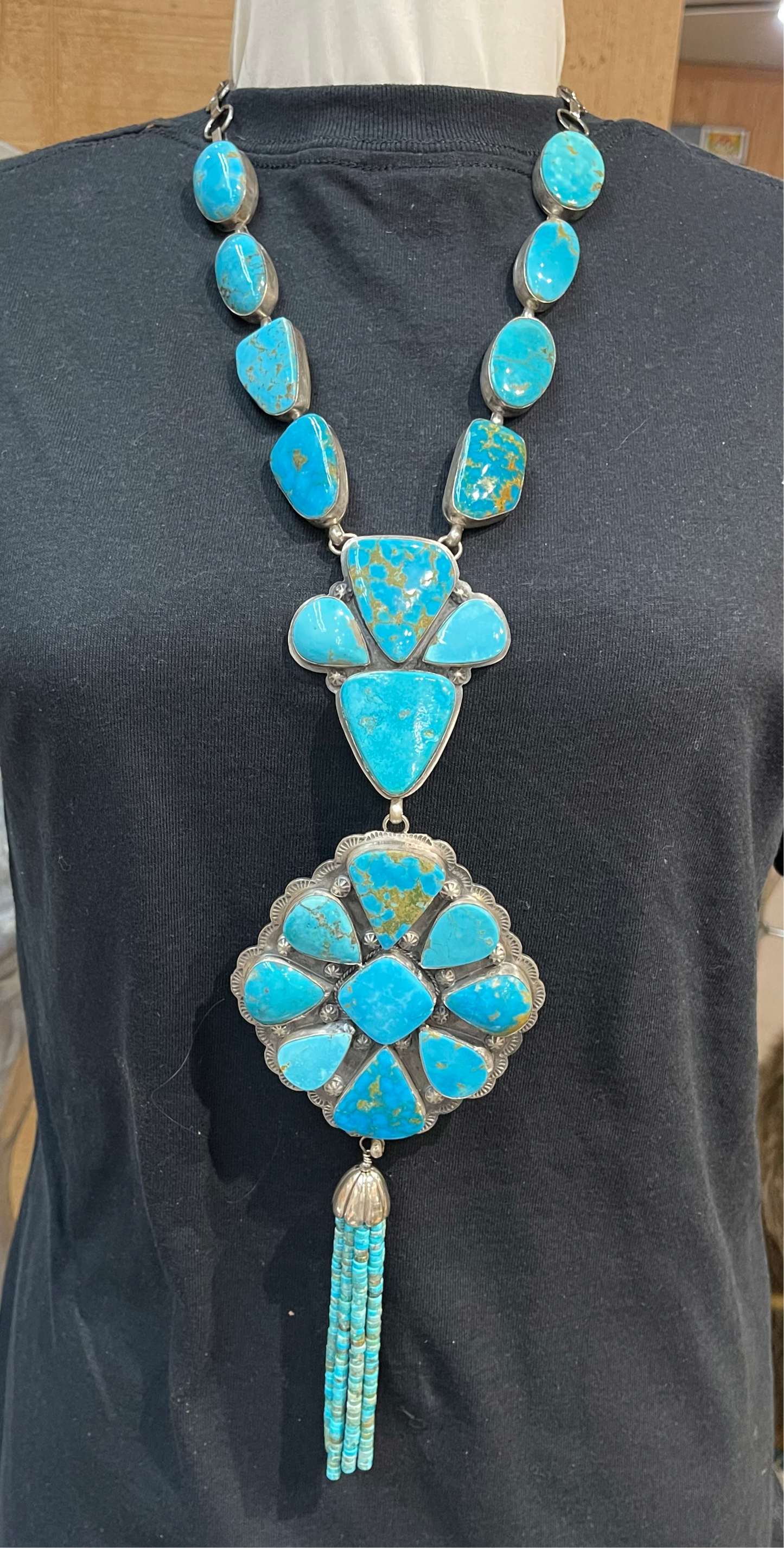 26” Kingman Turquoise Lariat by Calvin Delgarito, Navajo