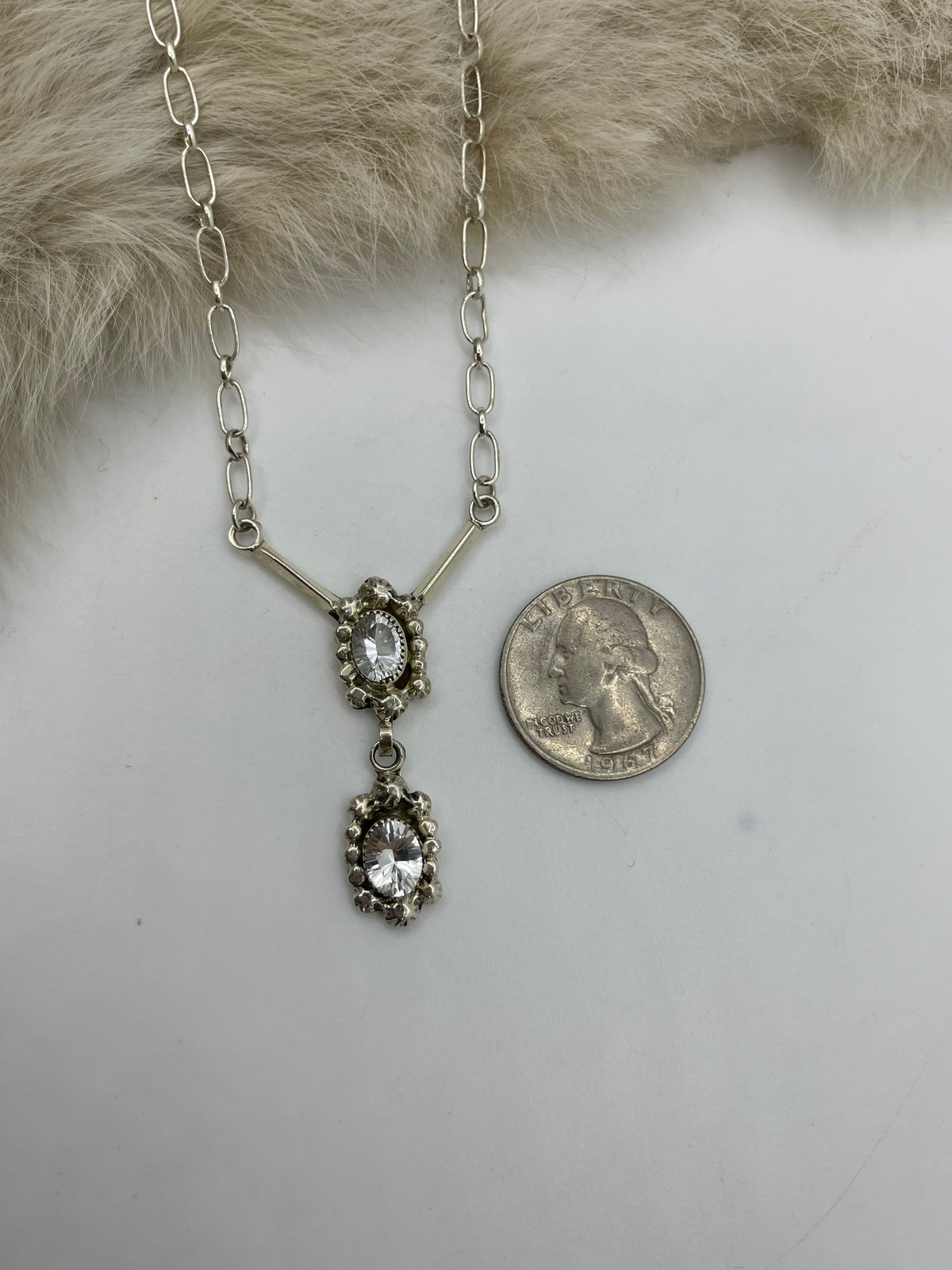 18" 2 Stone Smoky Quartz Drop Necklace by Sadie Jim, Navajo