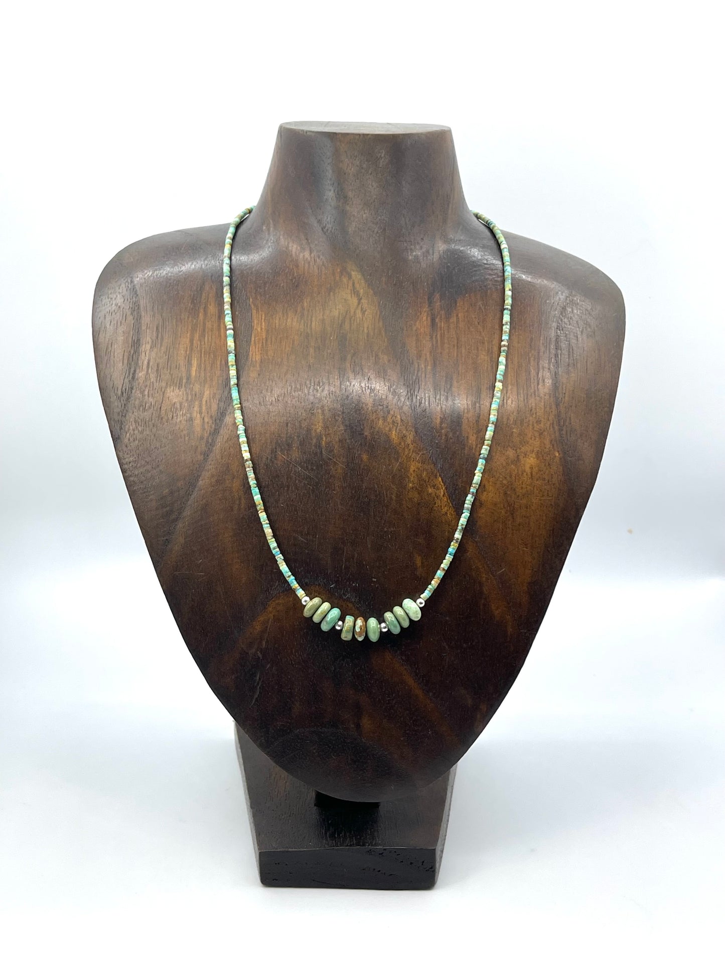 18” Green Turquoise Heishi Bead Necklace by Tammy Nolcott, Navajo
