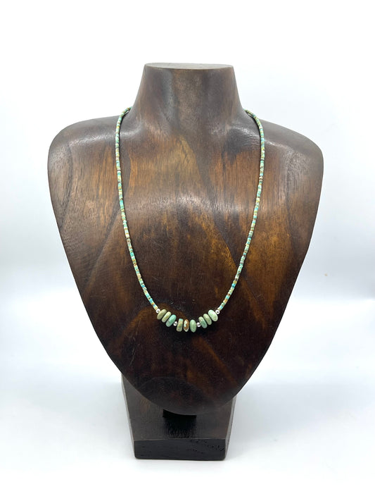 18” Green Turquoise Heishi Bead Necklace by Tammy Nolcott, Navajo