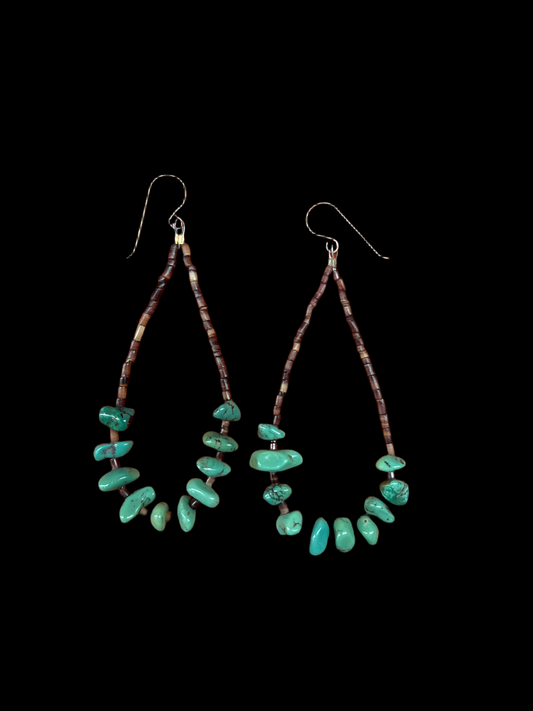 Pin Shell and Natural Turquoise Nugget Tear Drop Dangles