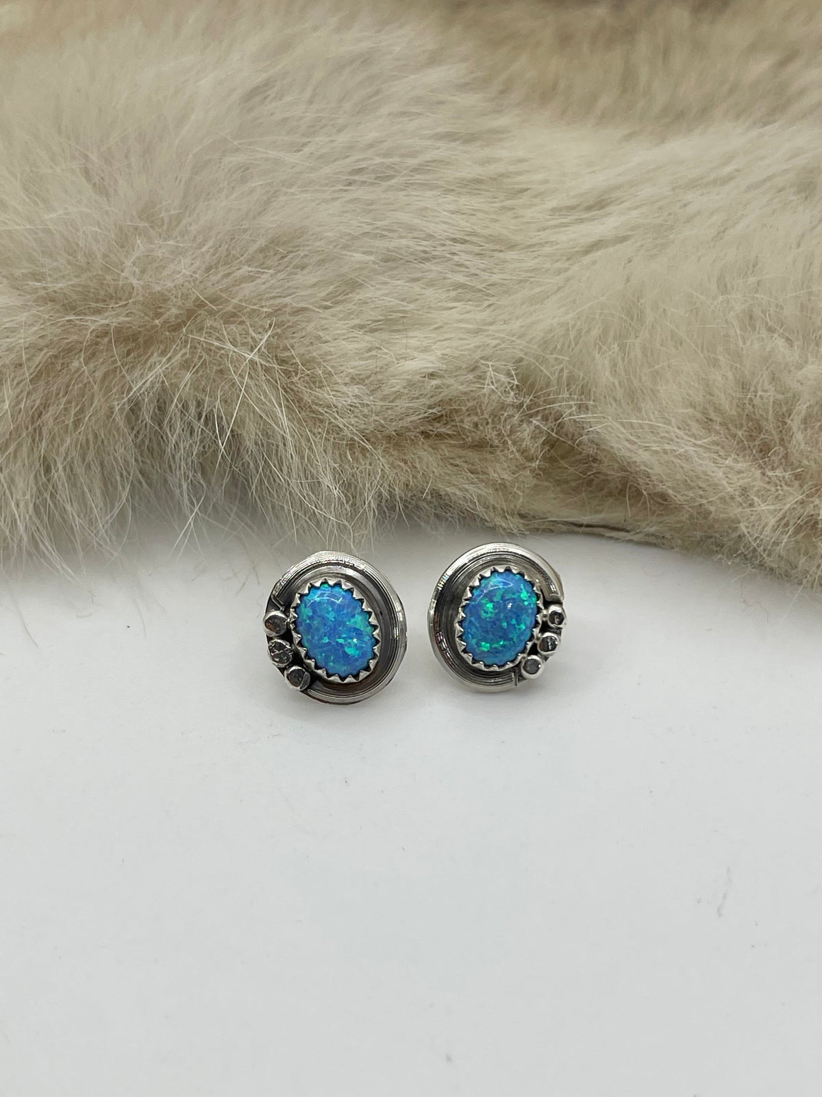 Blue Opal Round Earring by Rita Largo, Navajo