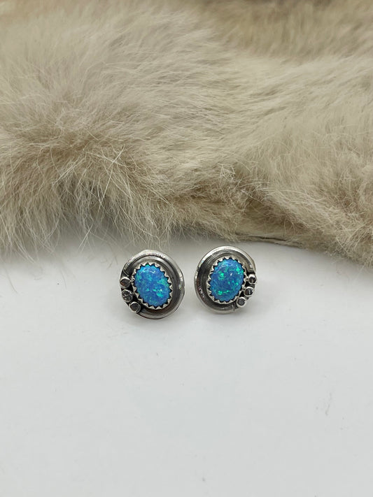 Blue Opal Round Earring by Rita Largo, Navajo