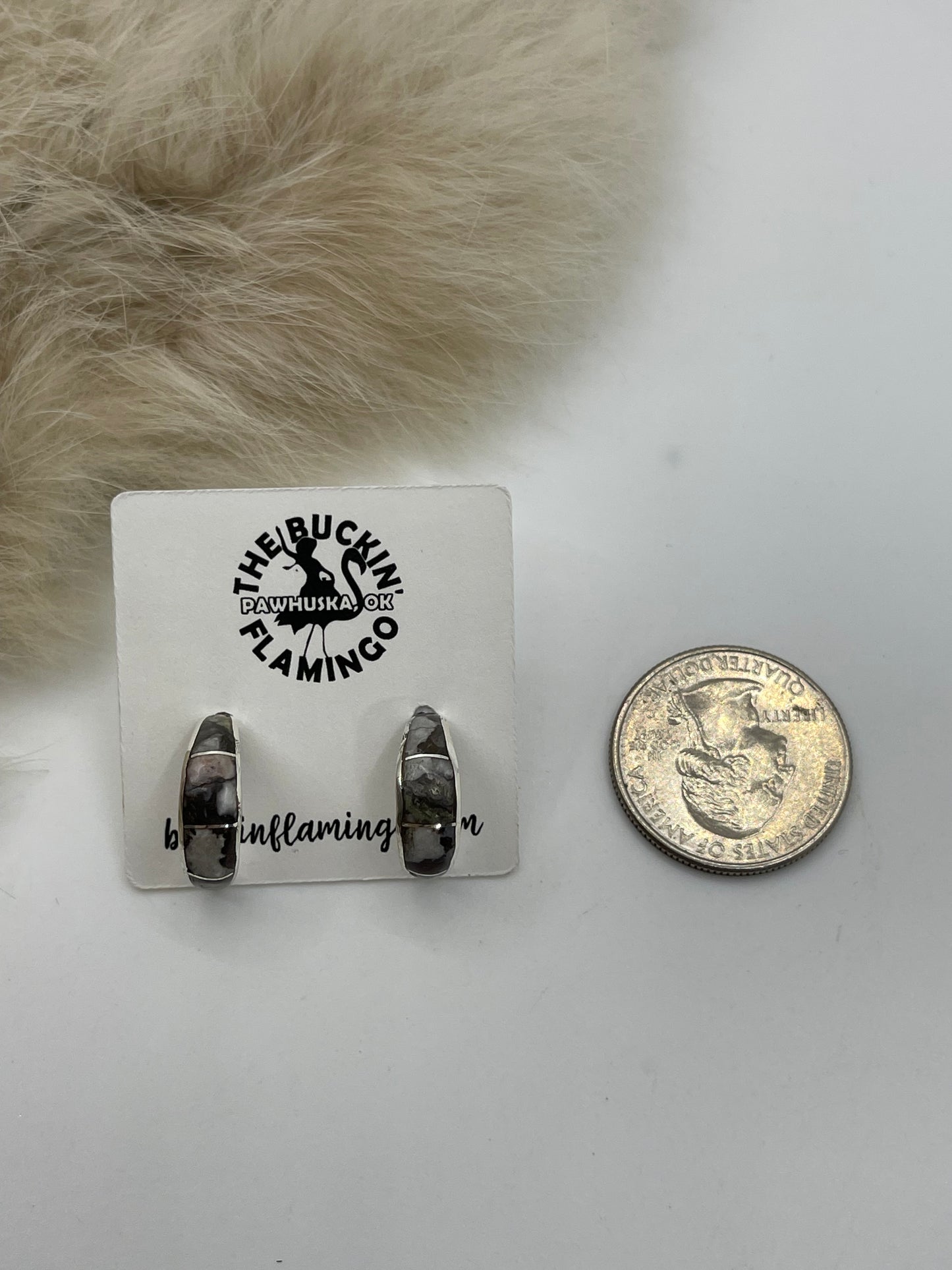 White Buffalo Inlay Small Hoops by Philbert Chavez, Zuni