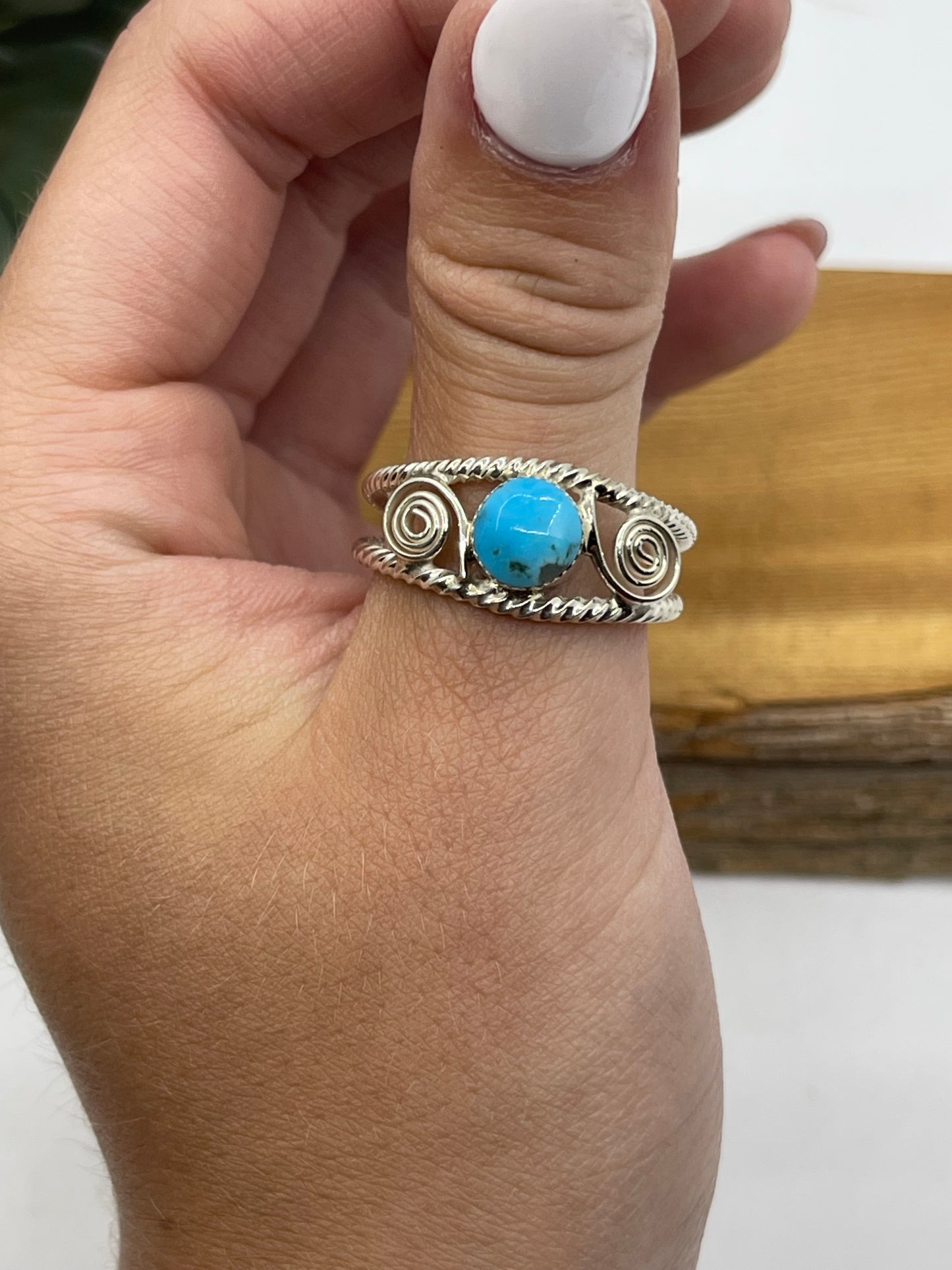 12.0 Turquoise Round Ring by Charlene Yazzie, Navajo