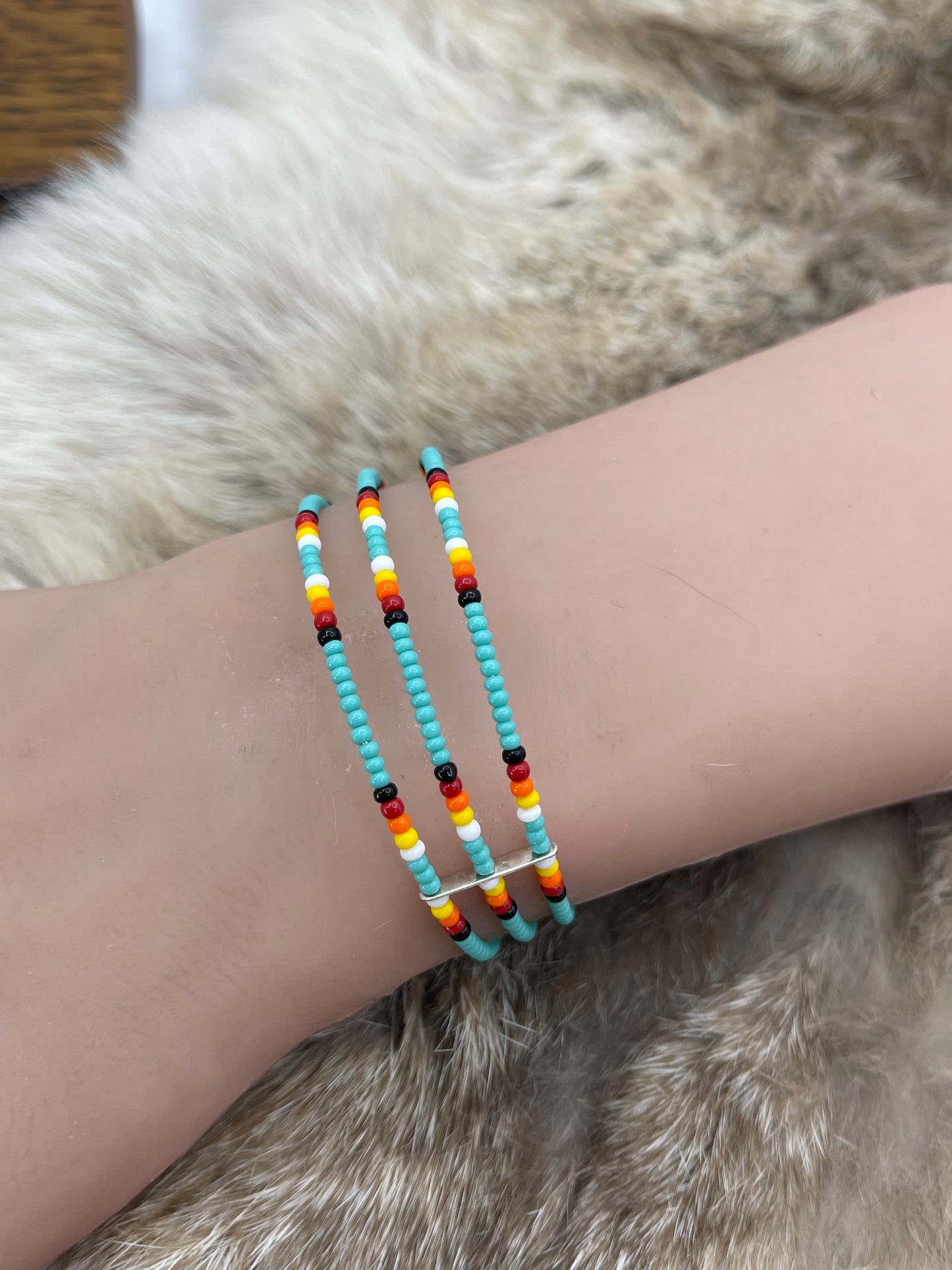 Memory Wire 3 Row Beaded Bracelet Fits all Sizes by Severn Black Mountain, Navajo