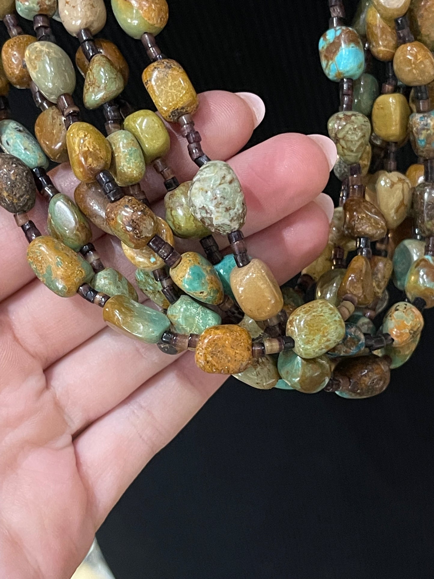 34” 7 Strand Royston Turquoise Beaded Necklace