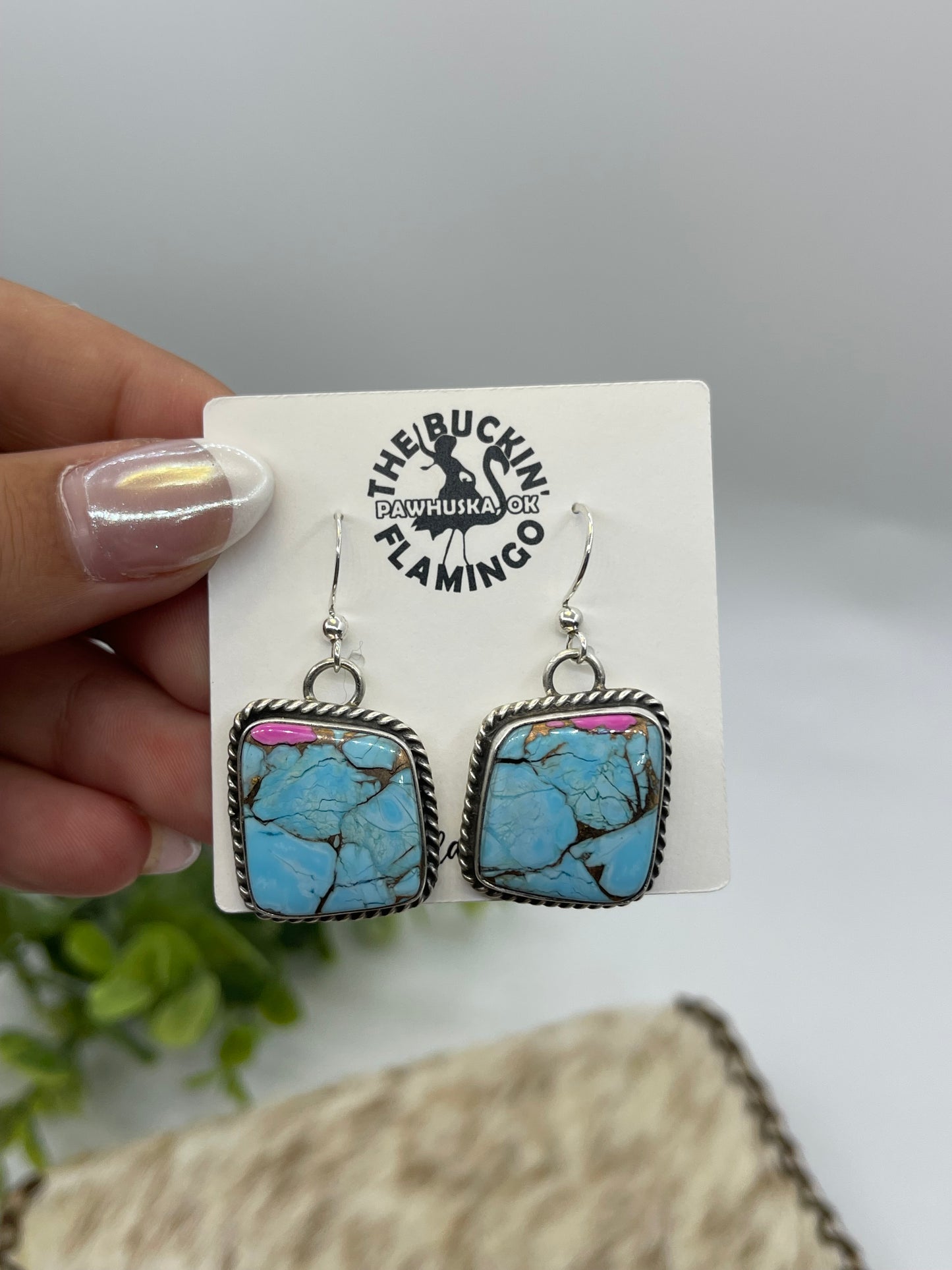 Cotton candy Dangle Earrings by Chassity Belone, Navajo
