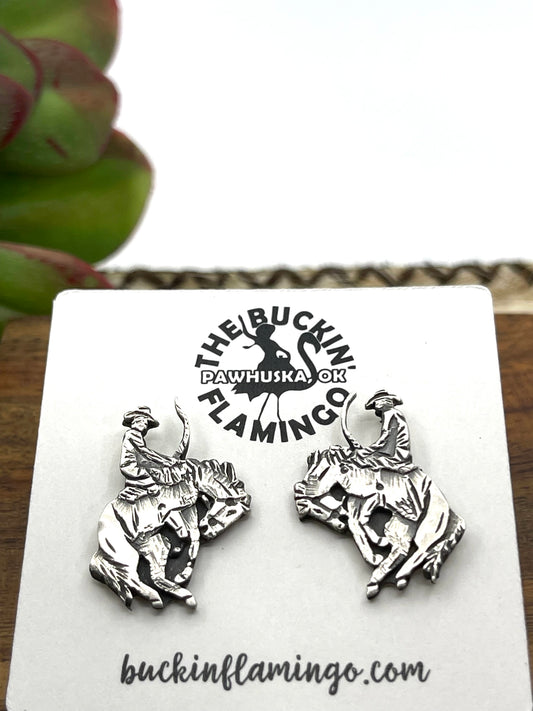 Sterling Silver Buckin' Horse Post Earrings by Adrienne Gordon, Navajo