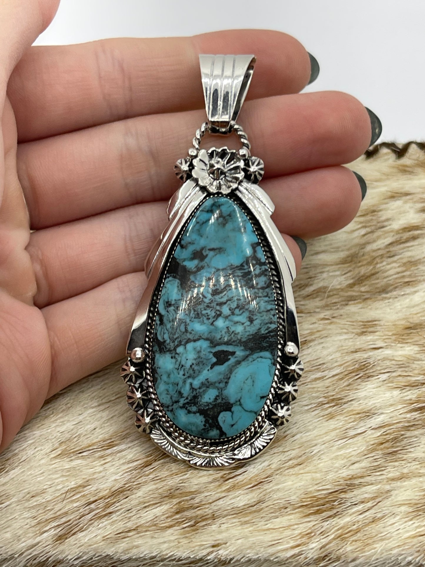Kingman Turquoise Teardrop Pendant with a 4.8mm Bale by Rose Lee, Navajo