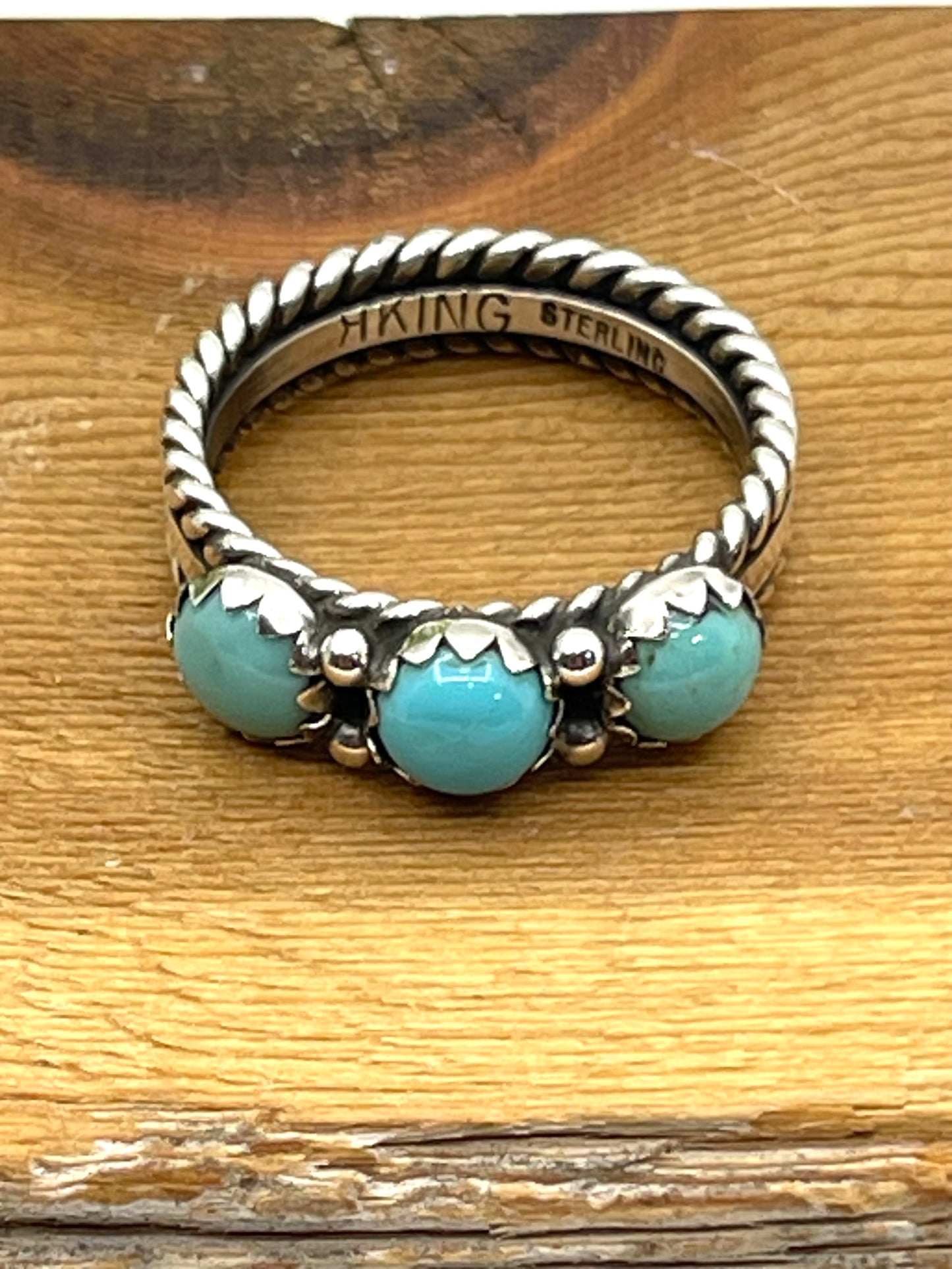 10.5 3 Stone Turquoise Ring by Ray King, Navajo