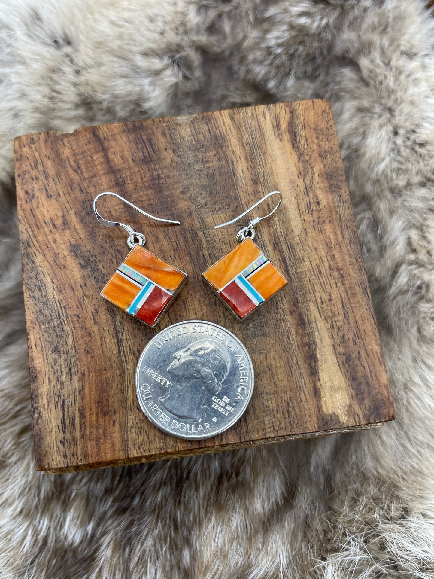 Opal, Spiny & Turquoise Earrings by James Manygoats, Navajo