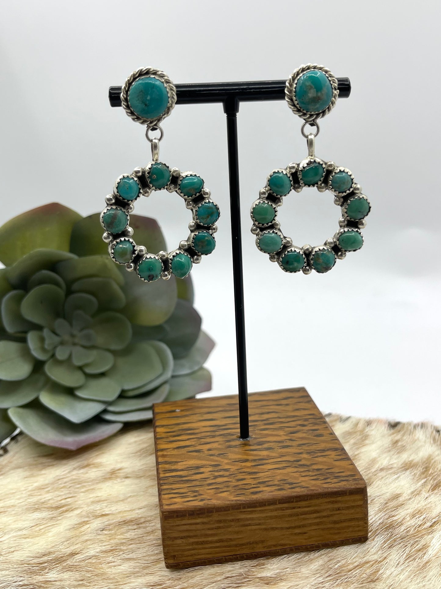 Turquoise Infinity Cluster Post Dangle Earrings by Maxine Ramirez, Navajo