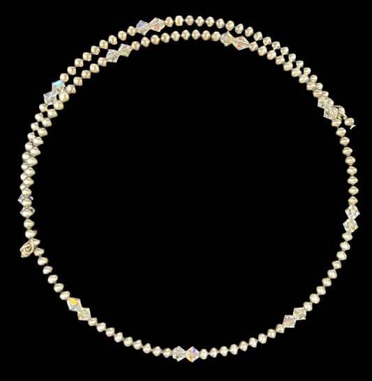 3mm Navajo Pearl and Swarovski Crystal Memory Wire Choker