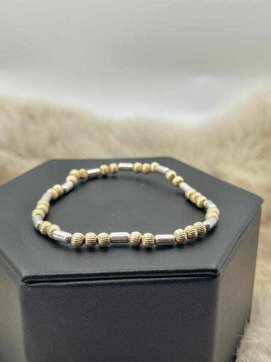 Silver Barrel Bead Bracelet with 4mm 14K Gold Filled Beads