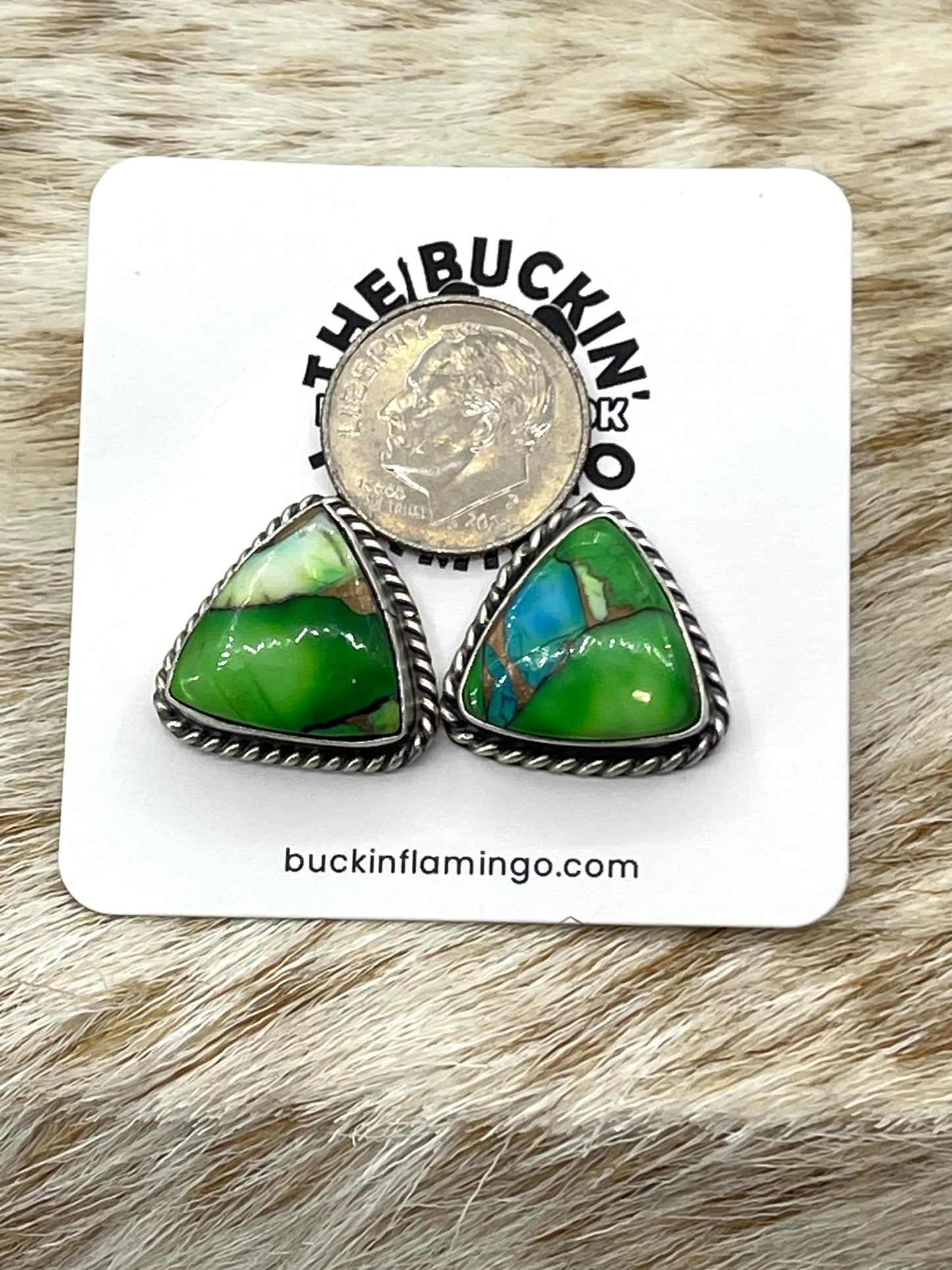 Peacock Dahlia Triangle Earrings by Chassity Belone, Navajo