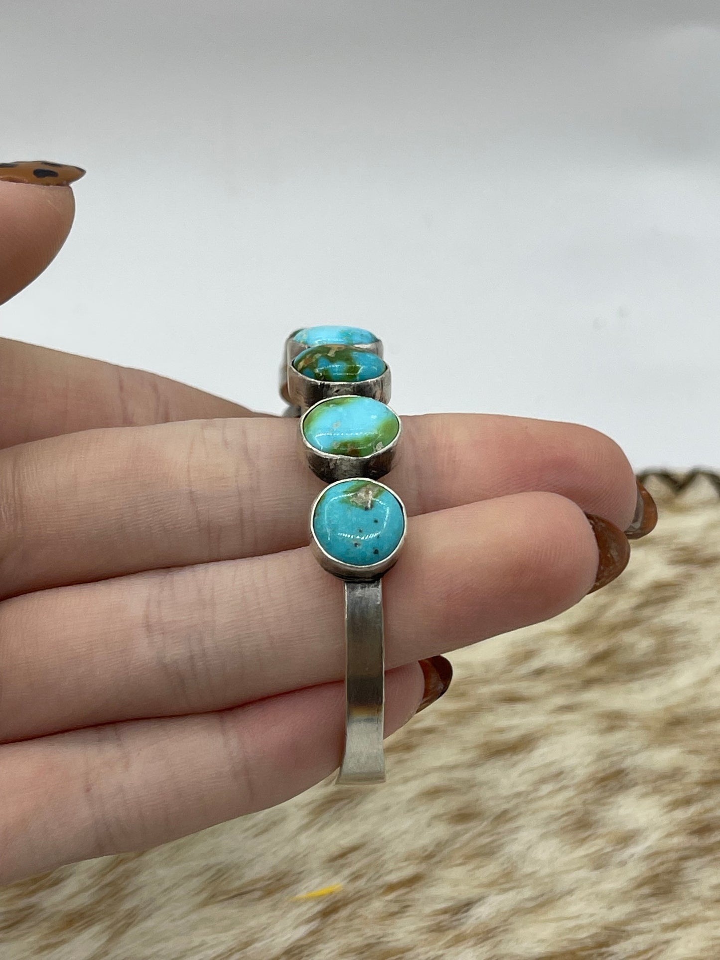 5 1/4”-7” 7 Stone Sonoran Gold Turquoise Cuff by Tom Lewis, Navajo