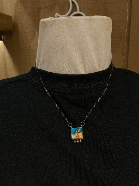 16" Spiny Turquoise Little Square Necklace by Sheryl Kee, Navajo