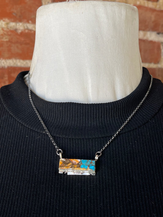 16" Orange Crush Bar Necklace by Steve Francisco, Navajo