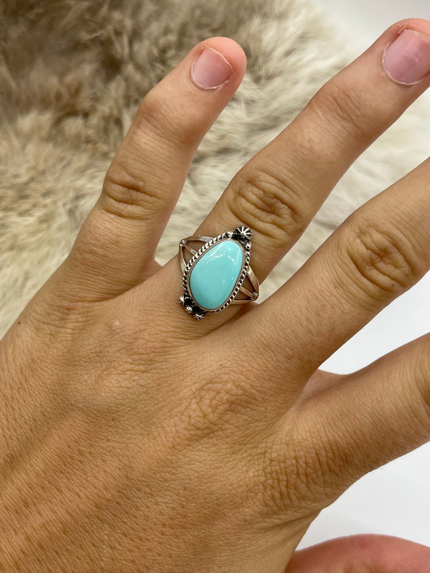 5.5 Turquoise Oval Ring by Judy Largo, Navajo