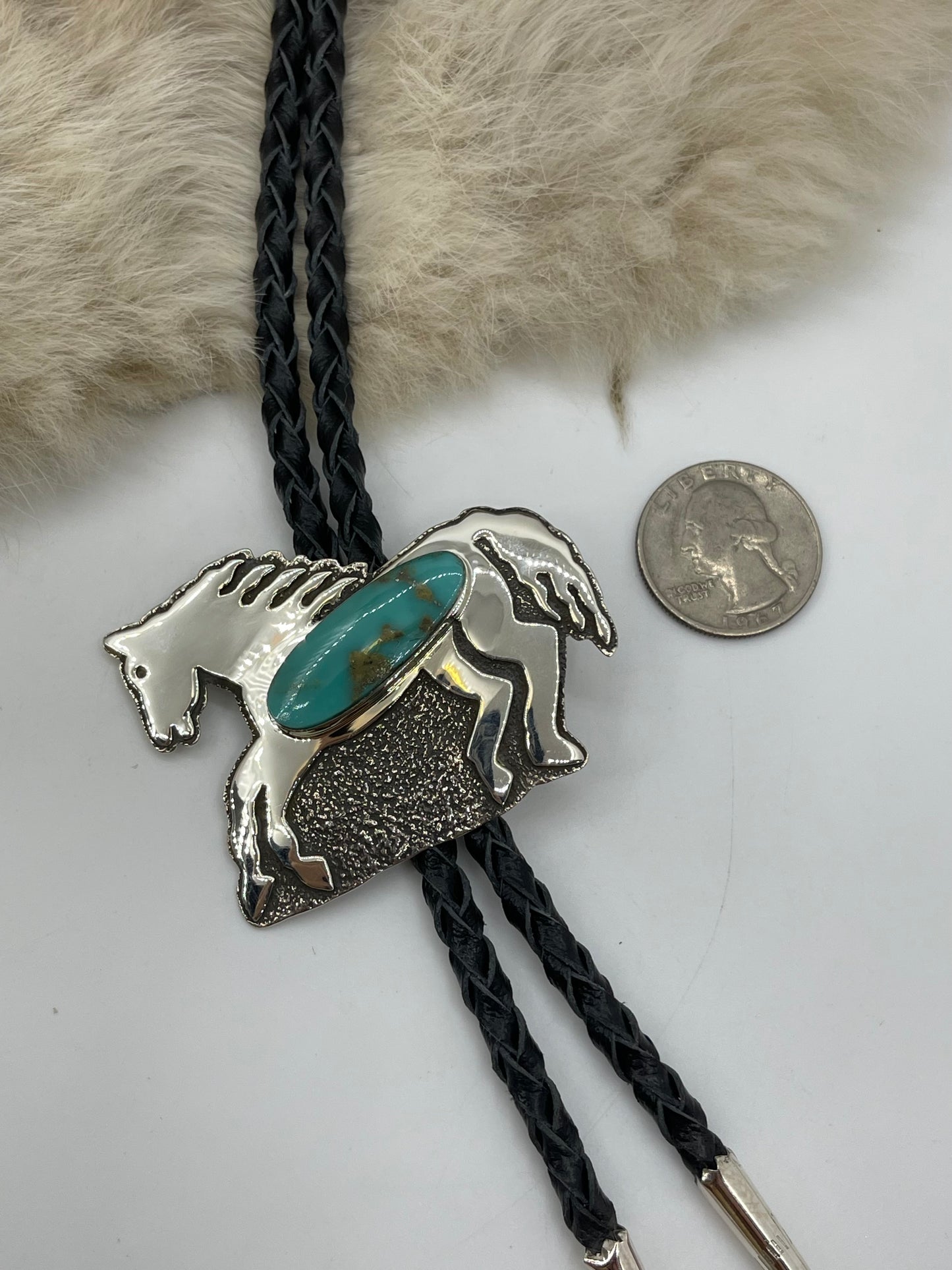 Kingman Turquoise Horse Bolo by Marie Jackson, Navajo