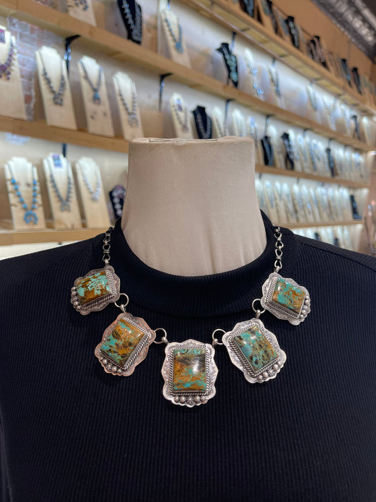 18" 5 Stone Blackjack Turquoise Necklace by Lyle Piaso, Navajo