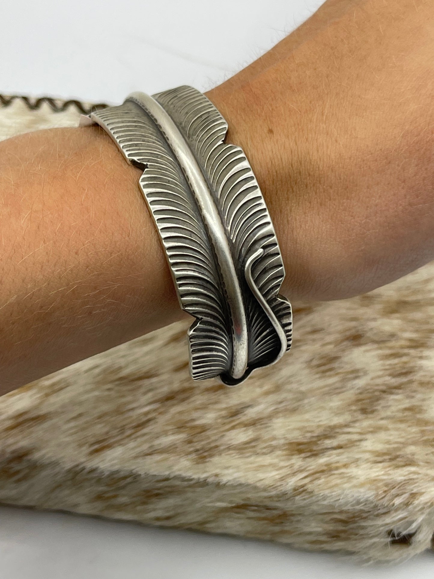 6"-7" Heavy Silver Feather Cuff by C.C, Navajo