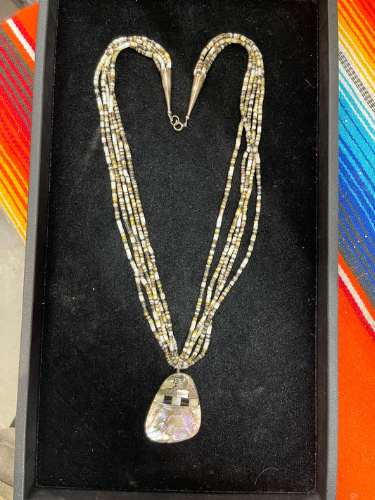5 Strand Pen Shell Necklace with Mother of Pearl Shell Pendant