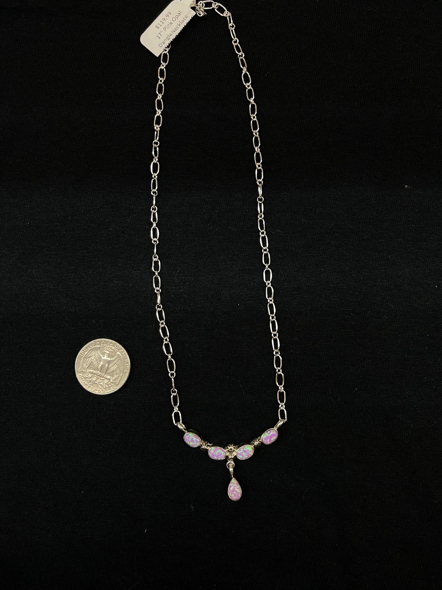 17" Pink Opal Dangle Necklace by Verley Betone, Navajo