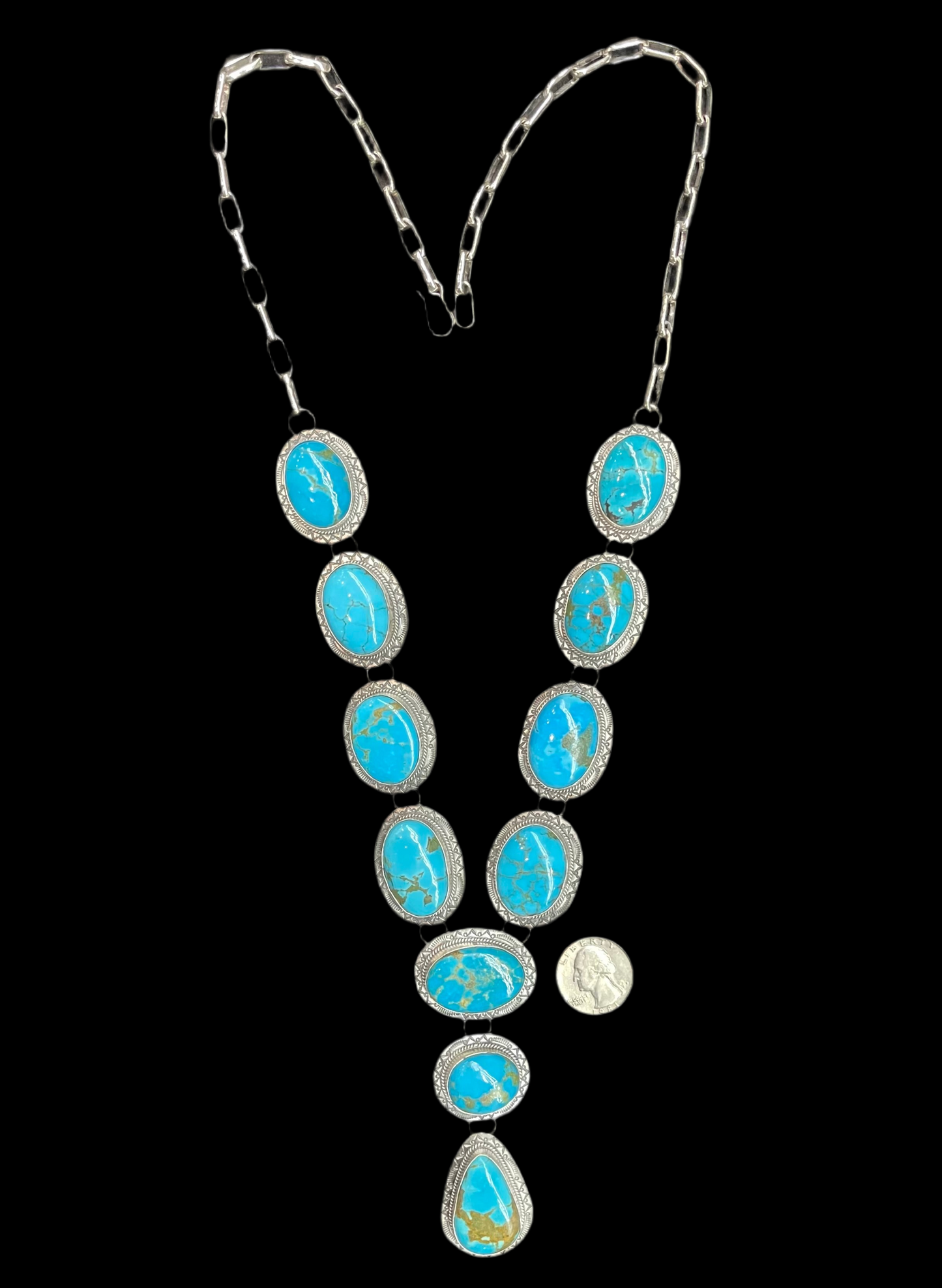 30" Sleeping Beauty Turquoise Lariat by J. Piaso Jr., Navajo