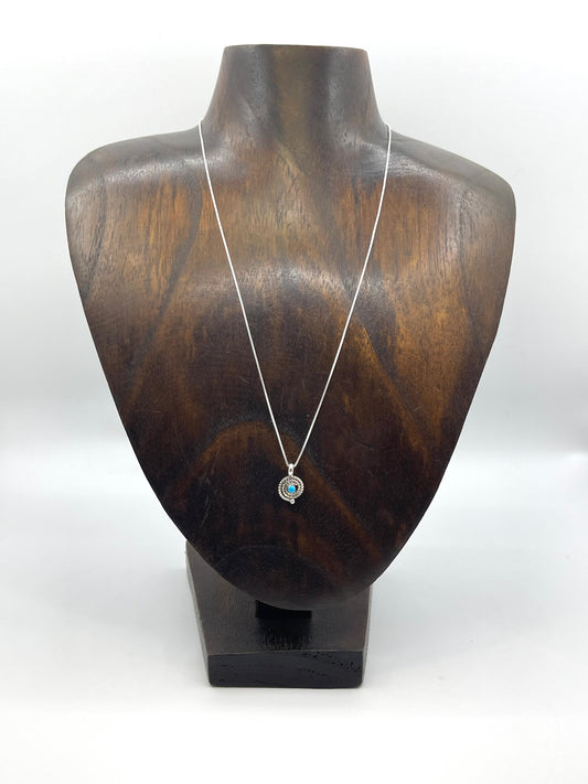 18" Tiny Rope Spiral Pendant with Turquoise by Gilbert Weebothee, Zuni