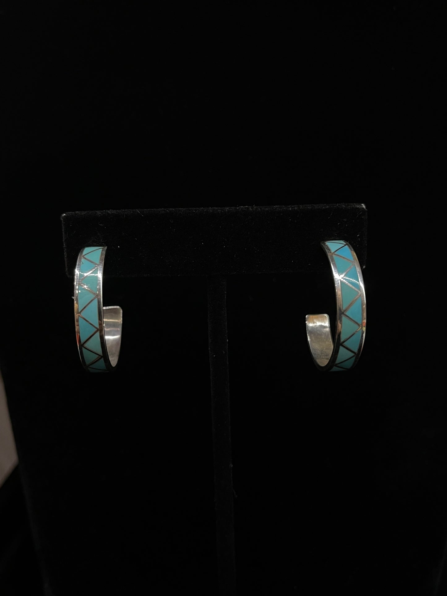 Turquoise Inlay Hoop Earrings by Joann Peina, Zuni