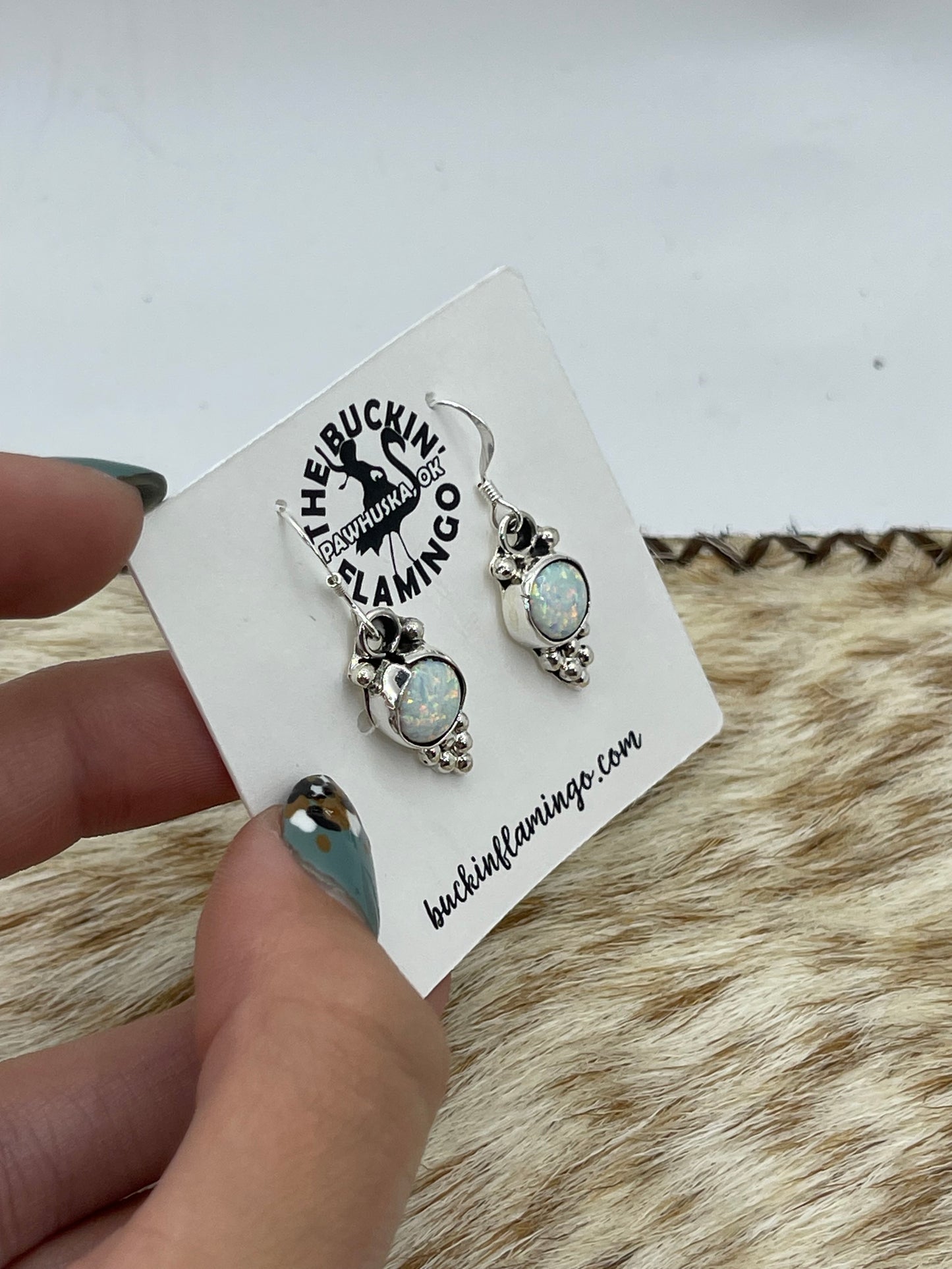 White Opal Dangle Earrings by Jerryson Henio, Navajo